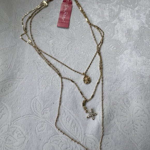 Lilly Pulitzer Goldtone Starfish Blowfish Charm 3 Chain Layered Necklace NEW - Picture 6 of 14